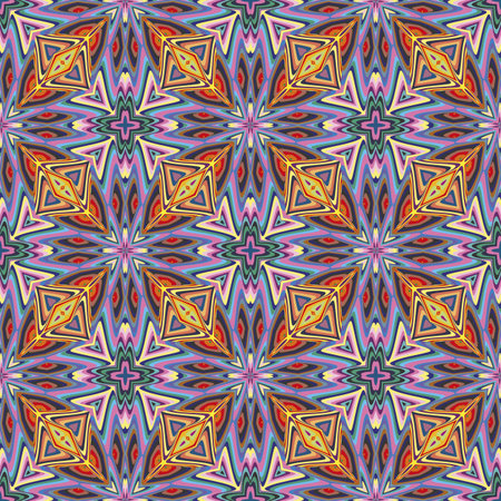 Modern Indian pattern with spiritual symbols derived from ancient motifs in vivid and brilliant...