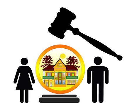 Foreclosure  Concept sign of couple loosing or purchasing their home at public auctionの写真素材