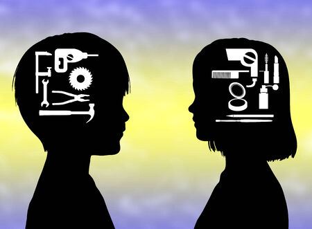 Gendered Education. Boys for techniques and manual works, girls for cosmetics and beauty, prejudices, yes or noの写真素材