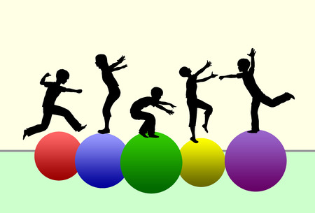 Developing Motor skills. Concept of promoting physical development in early childhood by gymnastics and sportsの写真素材