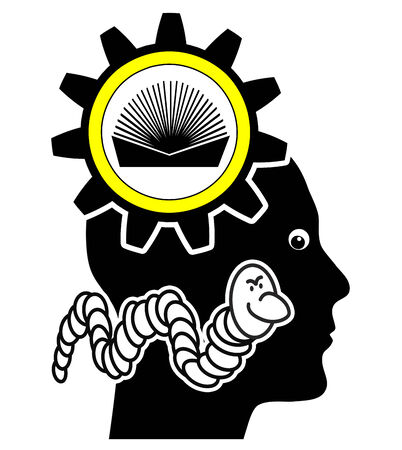 Book Worm Concept. Humorous concept sign of a person hooked on reading books and on educationの写真素材