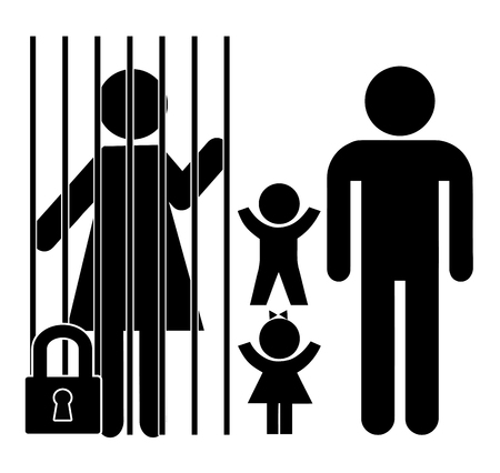 Mother in Jail. Two children left alone with fatherの写真素材