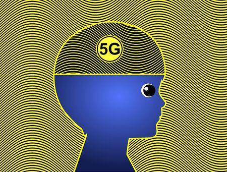 Health risks of 5G to children. Ultra high radio frequencies can be the brain development in early yearsの写真素材