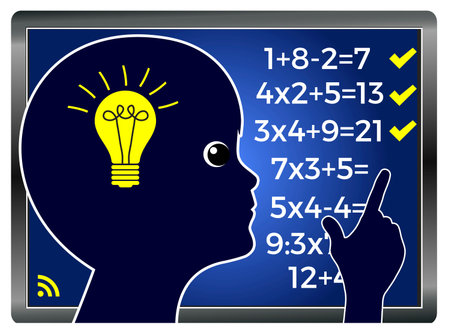 Virtual School from Home. Online lesson in mathematics for children at times of pandemic.