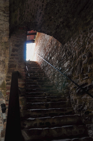 Passage in an ancient cave, man-made past eras for protection against enemies の写真素材