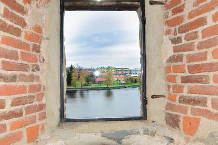 View from inside of an ancient building of the complex historical past centuriesの写真素材