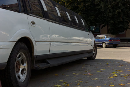 Specially decorated car ready to receive the newlyweds.の写真素材