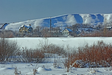 The houses are located around the hill in the floodplain of Voronezh on the right bankの写真素材