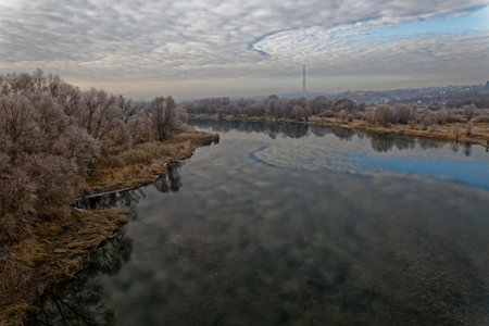 The first frosts fell on the grass and stale leaves of trees in the floodplain of the Voronezh...