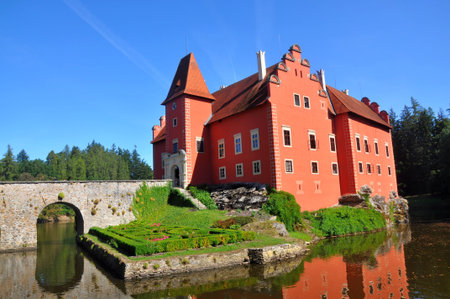The Cervena Lhota â red castle on water in south bohemia, Czech republicのeditorial素材
