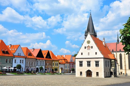 Bardejov, Slovakia â June 21, 2016: Historic town square in Bardejovのeditorial素材