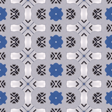 Blue and grey ornamental seamless patternの写真素材
