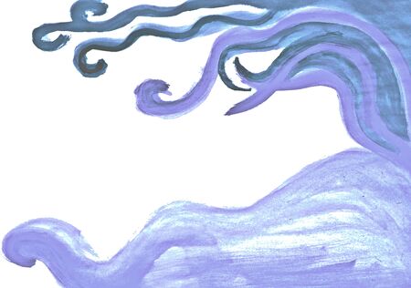Soft cold blue curvy hand watercolor drawn abstract imageの写真素材