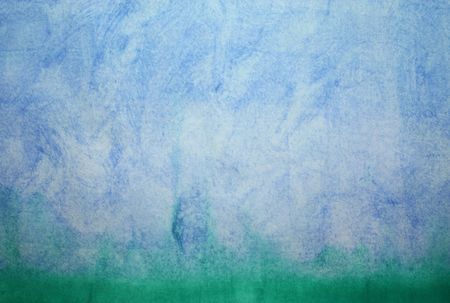 Watercolor blue surface like sky or landscape view with green grass belowの写真素材
