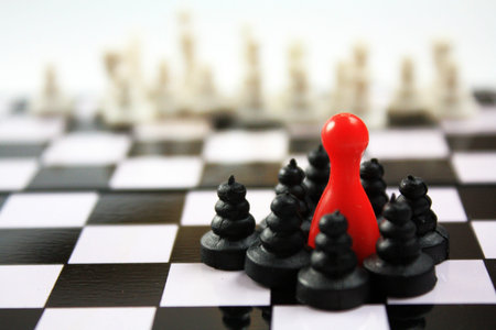 Beautiful chess pieces and red ludo figurine concept for many topic. Leadership, defense,...