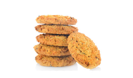 Chocolate chip cookies isolated on white background.