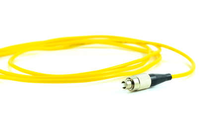 Optical Fiber Cable patch cord for network switch isolated on white backgroundの写真素材