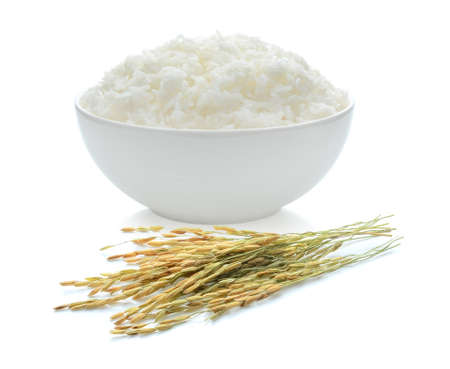 rice in bowl isolated on white background.の写真素材
