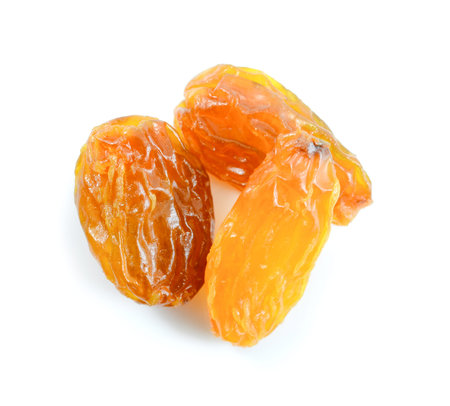 Raisins isolated on white backgroundの写真素材