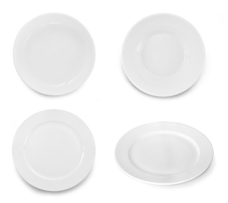 set of ceramic white plate on white backgroundの写真素材