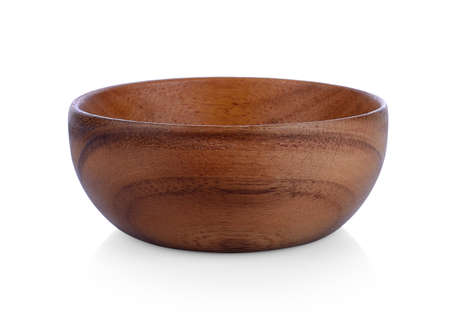 wood bowl isolated on white backgroundの写真素材