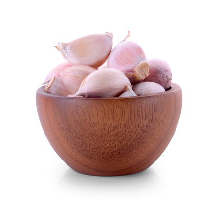 garlic isolated on white backgroundの写真素材
