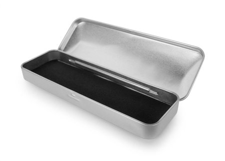 silver metal box isolated on white background.の写真素材