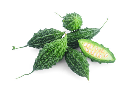 bitter melon, Bitter gourd on white background.の写真素材