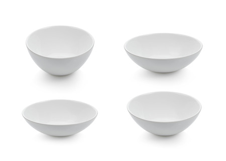 collection of ceramic white bowl on white backgroundの写真素材