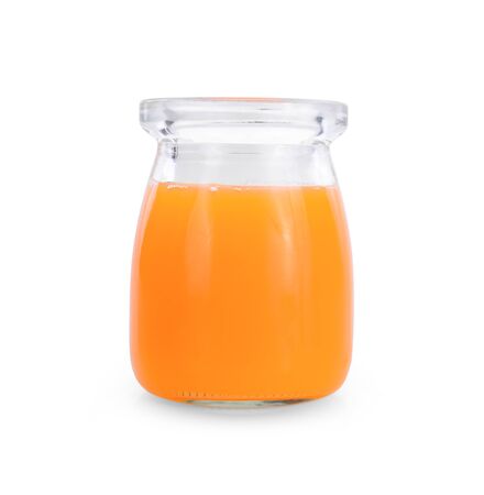 Orange juice bottle on white backgroundの写真素材