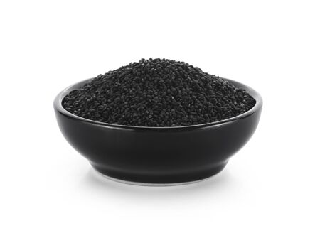 Black Sesame Seeds on white backgroundの写真素材
