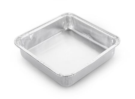 aluminum foil empty bowl isolated on white backgroundの写真素材