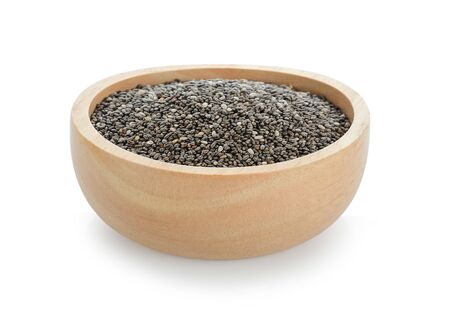 Chia seeds in bowl isolated on white background.の写真素材