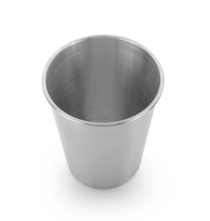 Stainless steel cup isolated on white backgroundの写真素材