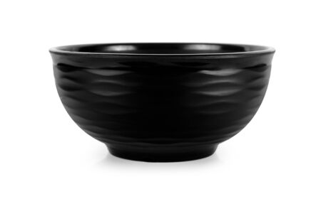 empty black bowl on white backgroundの写真素材