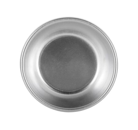 aluminum empty bowl isolated on white backgroundの写真素材