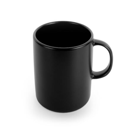 empty black cup on white backgroundの写真素材