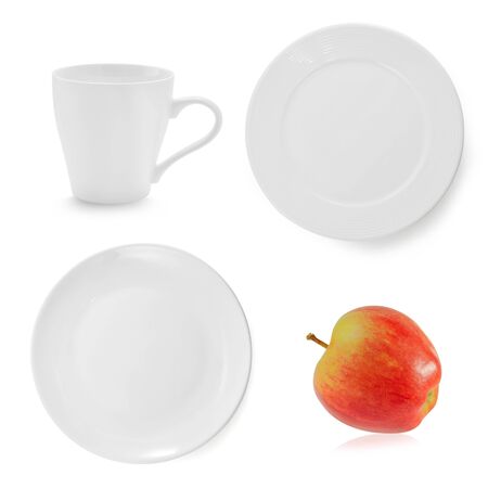 collection of white plate on white backgroundの写真素材