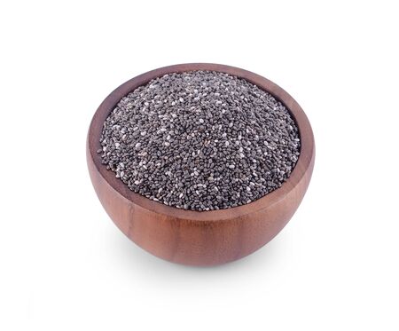 Chia seeds in bowl isolated on white background.の写真素材