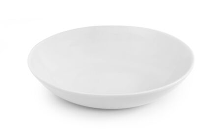 empty white plate on white backgroundの写真素材