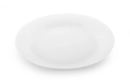 empty white plate isolated on white backgroundの写真素材