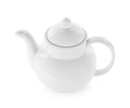 White ceramic pitcher isolated on white background.の写真素材