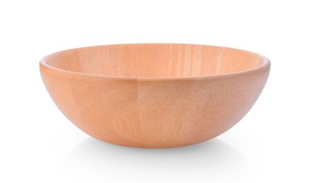 empty wood bowl on white backgroundの写真素材