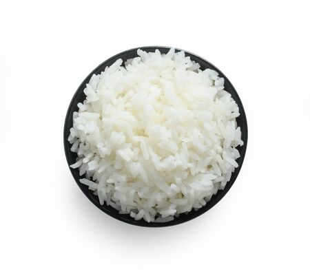rice in bowl isolated on white backgroundの写真素材