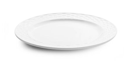 empty white plate on white backgroundの写真素材