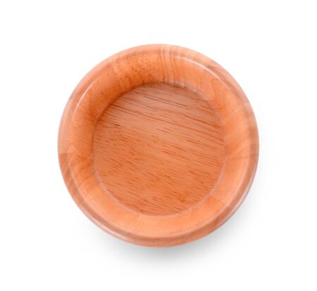 topview empty wood bowl on white backgroundの写真素材
