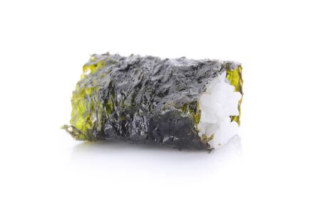 Seaweed wrapped rice on whiteの写真素材