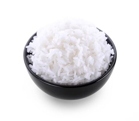 rice in bowl on white backgroundの写真素材