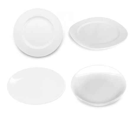 set of white plate on white backgroundの写真素材