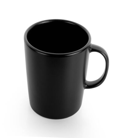 empty black cup on white backgroundの写真素材